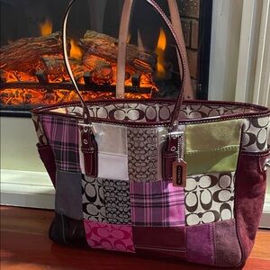 Coach Patchwork Tote Bag - Pink, Green, Brown